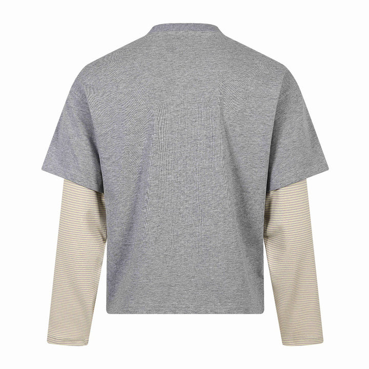 Unisex Layered Look Long Sleeve T-Shirt with Attached Short Sleeve Layer and Graphic Print Mune Fashion