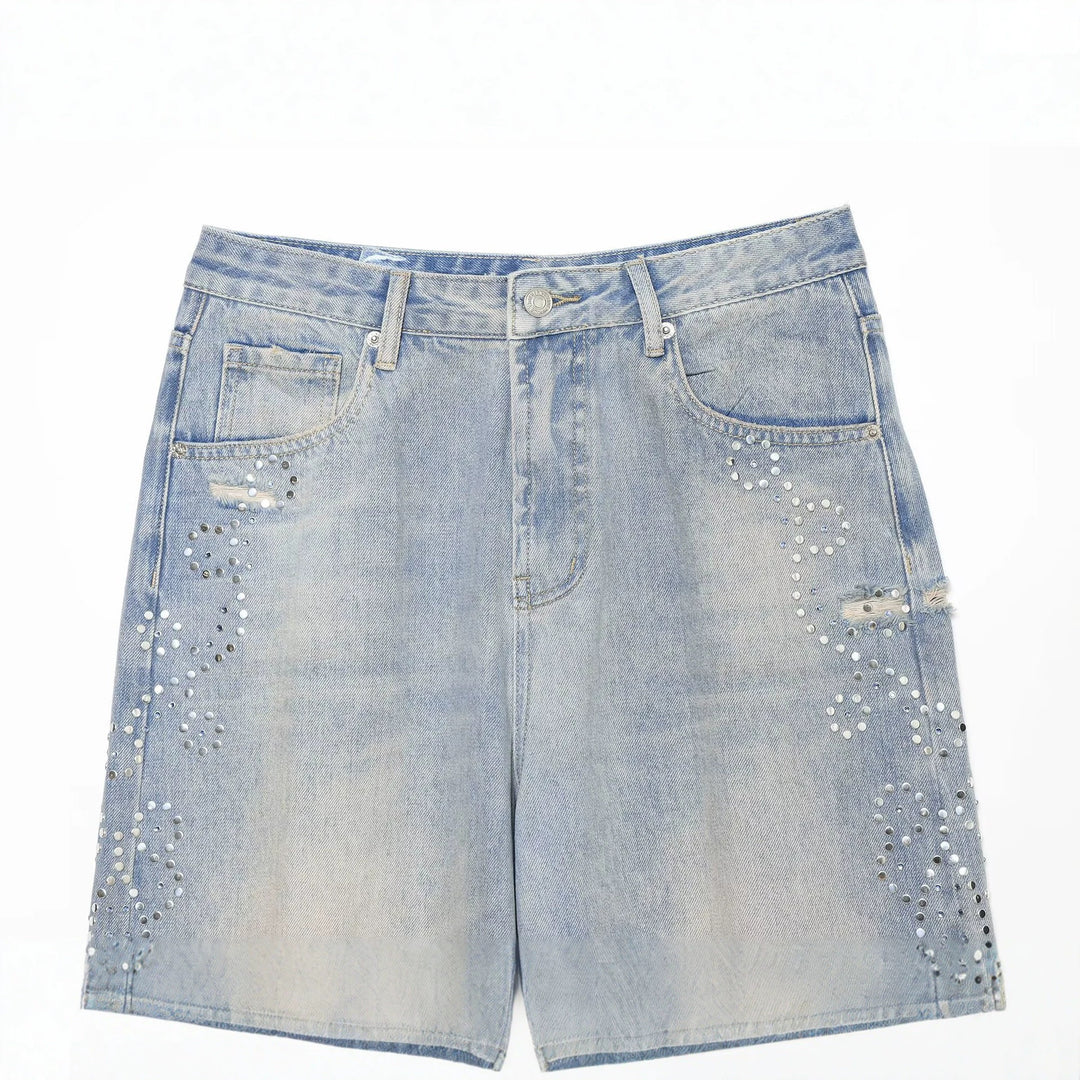 Women's High Waist Jeans with Wide Leg, Destroyed Details and Stud Application Drune