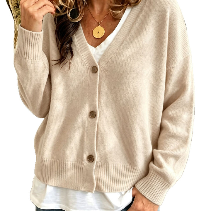 Women Oversized Fine Knit Cardigan with Deep V-Neck and Ribbed Cuffs Mune Fashion