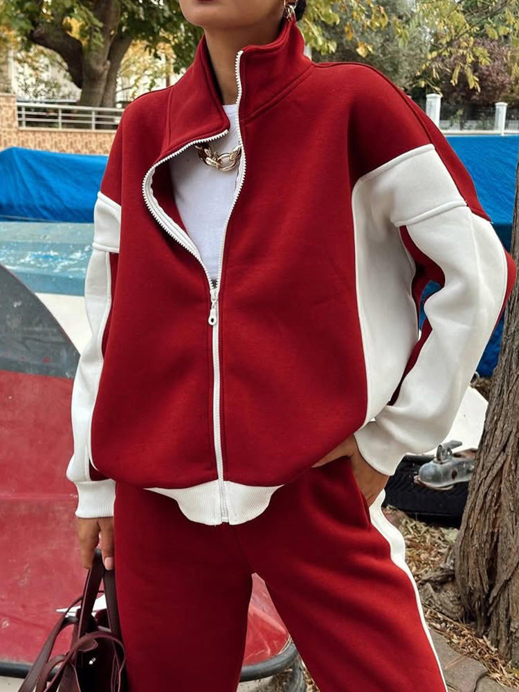 Women's Multi-Part Loungewear Set with Zip Jacket and Wide Palazzo Pants Mune Fashion
