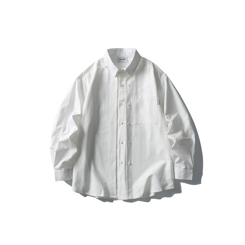 Men's Oversize Double-Breasted Cotton Shirt with Breast Pocket and Classic Shirt Collar Mune Fashion