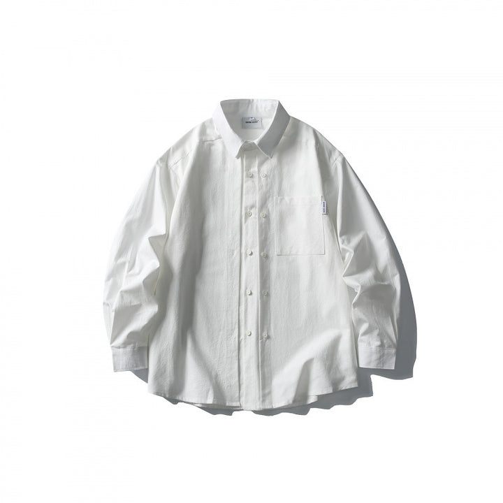 Men's Oversize Double-Breasted Cotton Shirt with Breast Pocket and Classic Shirt Collar Mune Fashion