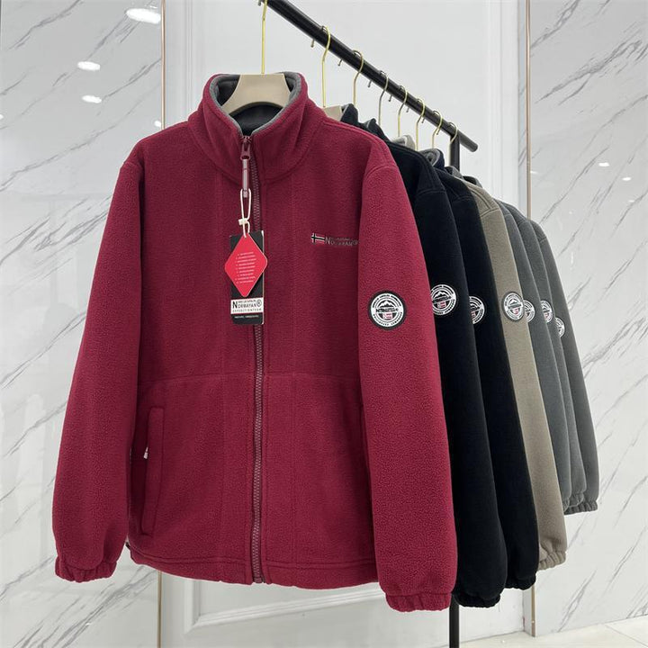 Men's Warm Fleece Jacket with Stand-Up Collar, Zipper and Elastic Cuffs Mune Fashion