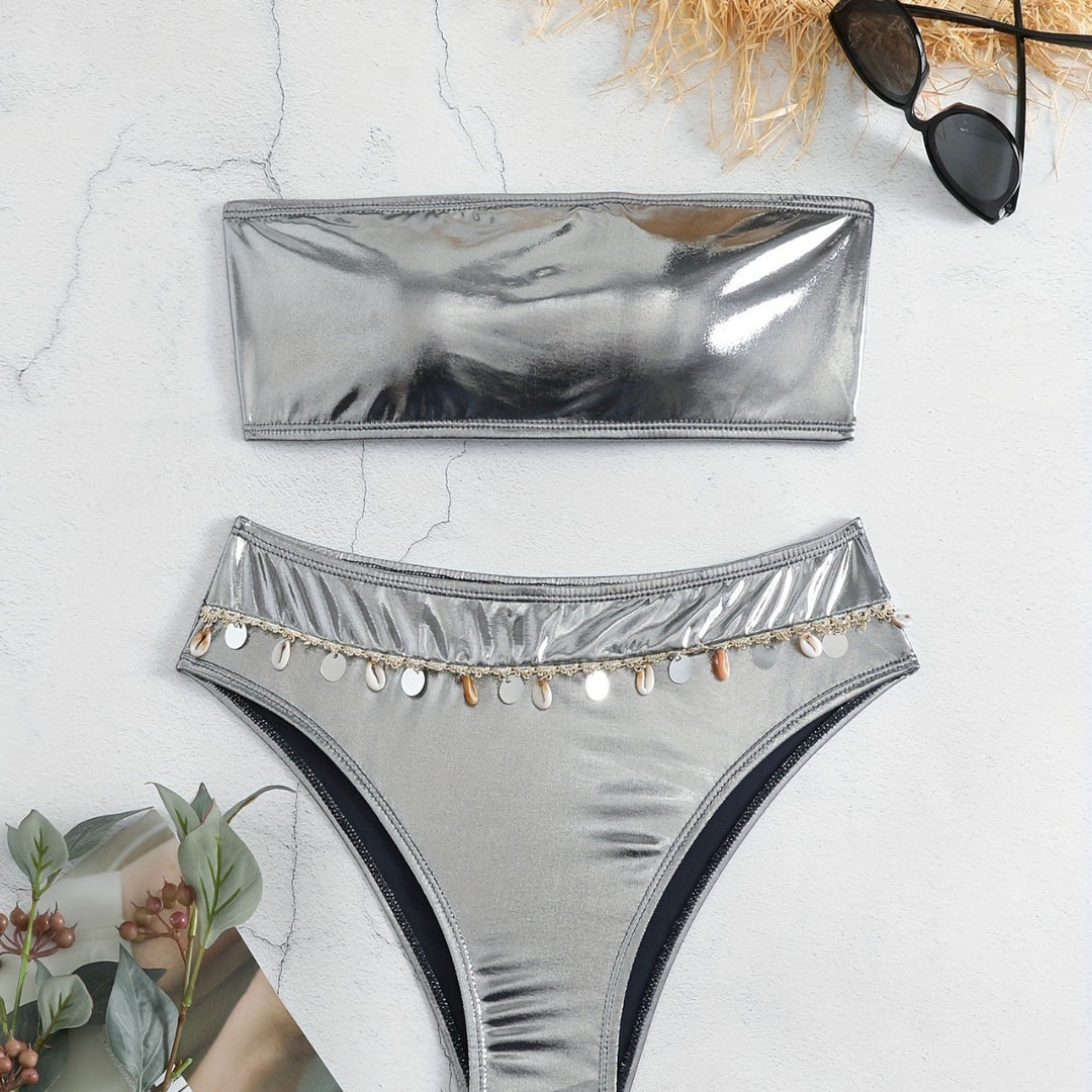 Women's bandeau bikini with elegant glossy look and fashionable shell details Mune Fashion
