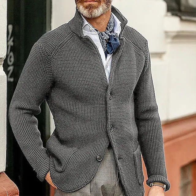 Men's cardigan with stand-up collar and textured knit Mune Fashion