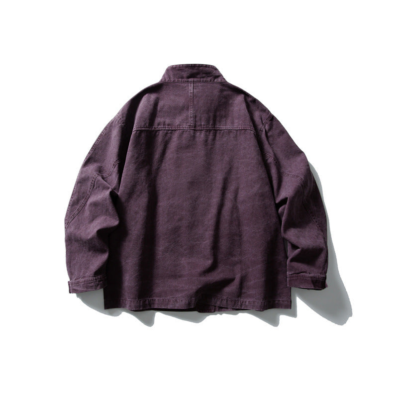 Unisex cleverly tailored canvas worker blouson jacket with stand-up collar and snap button front Mune Fashion