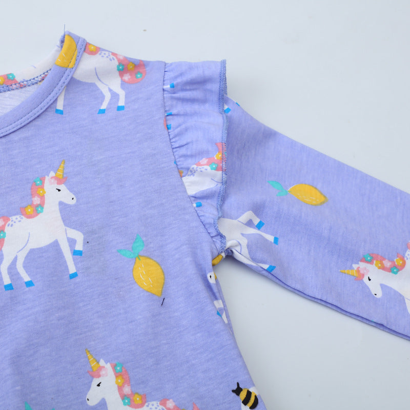 Girl Long Sleeve Dress with Cute Unicorn Patterns Mune Fashion