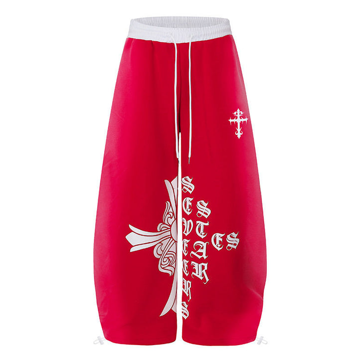 Women's extra-wide culotte sweatpants in palazzo style with a high comfort waistband, drawstring, and gothic cross print Mune Fashion