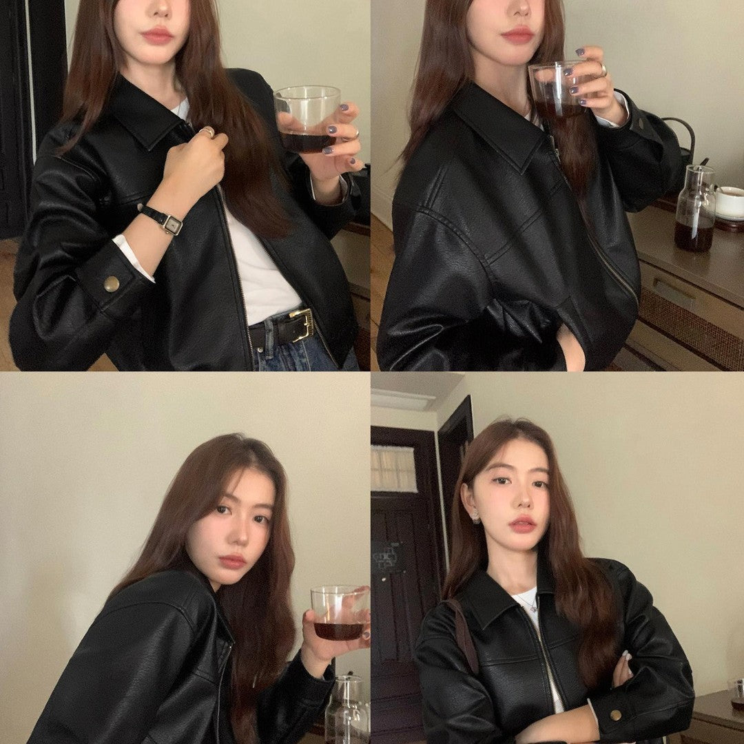 Women's Cropped Lambskin Bomber Jacket Mune Fashion
