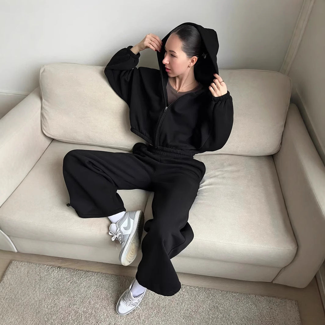 Women Oversize Sweatset with Zipper Bomber Jacket and Highwaist Jogging Pants Mune Fashion