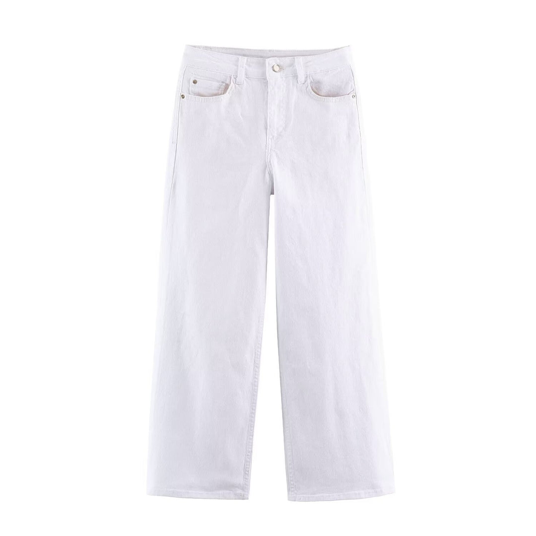 Women's Wide High-Waist Denim Pants with Wide Leg and Five-Pocket Details Mune Fashion