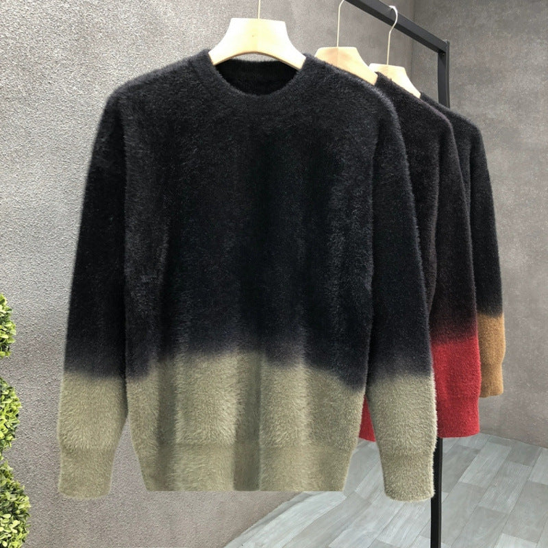 Men's Fluffy Gradient Pullover made of Mohair Mix with Round Neck and Straight Cut Mune Fashion