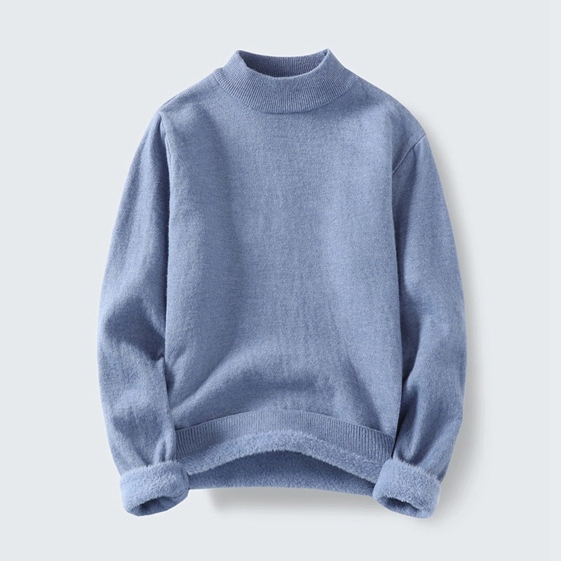 Women's fine knit mock neck pullover with warming fleece lining and turned-down teddy cuffs Mune Fashion