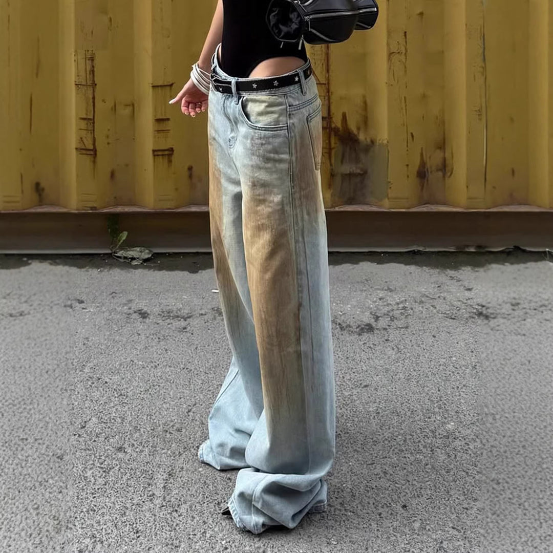 Women's Extra Wide Jeans Pants with Low Waist, Wide Flare and Used Wash Mune Fashion