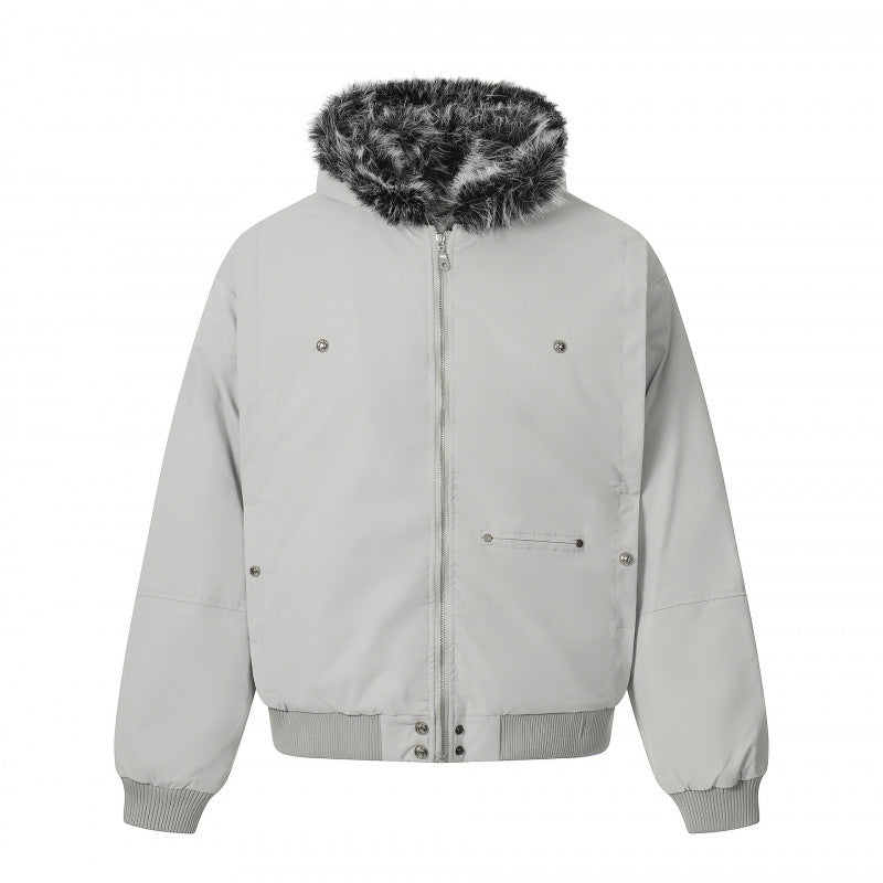 Unisex Short Boxy Bomber Jacket with Faux Fur Hood, Windproof Shell and Thermal Insulation Mune Fashion
