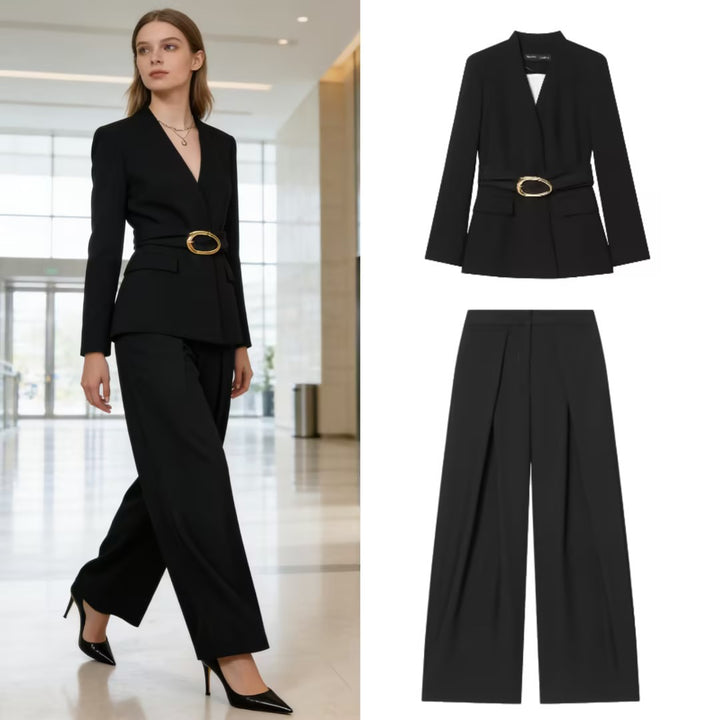 Women's Wide High-Waisted Pleated Palazzo Pants with Dart Mune Fashion