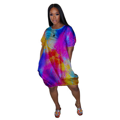 Women's Oversize Gradient Tunic Dress with Side Pockets and Round Neckline Mune Fashion