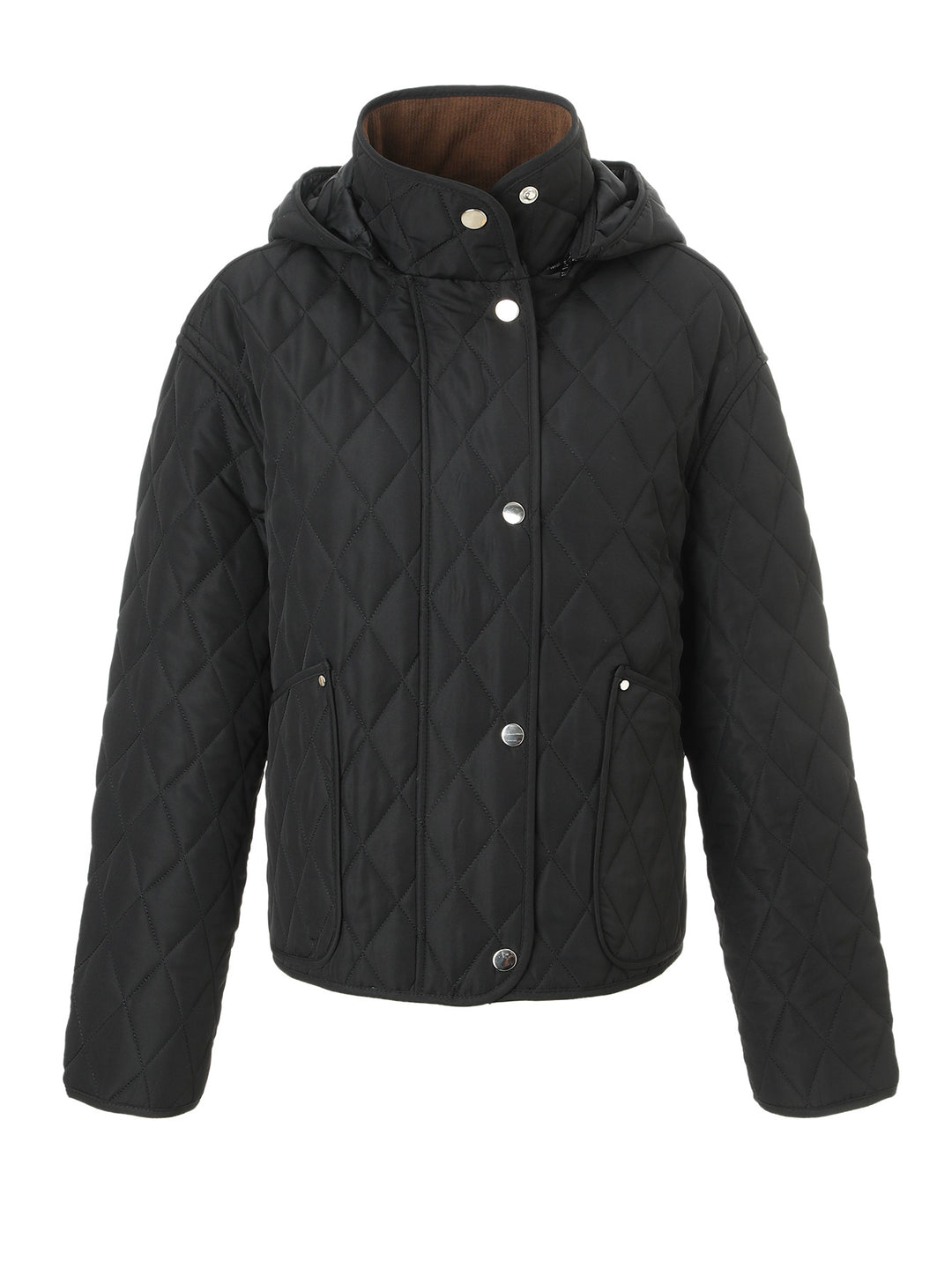 Women’s quilted jacket with hood, quilted diamond structure and flap pockets Mune Fashion