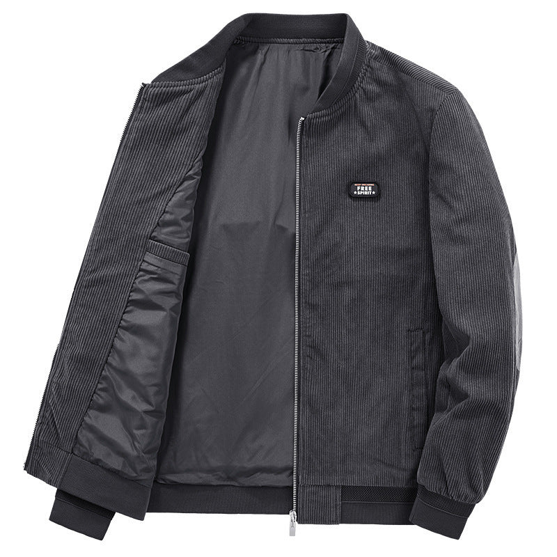 Men's Lightweight Cord Blouson with Padded Inner Lining, Ribbed Cuffs and Logo Patch Mune Fashion