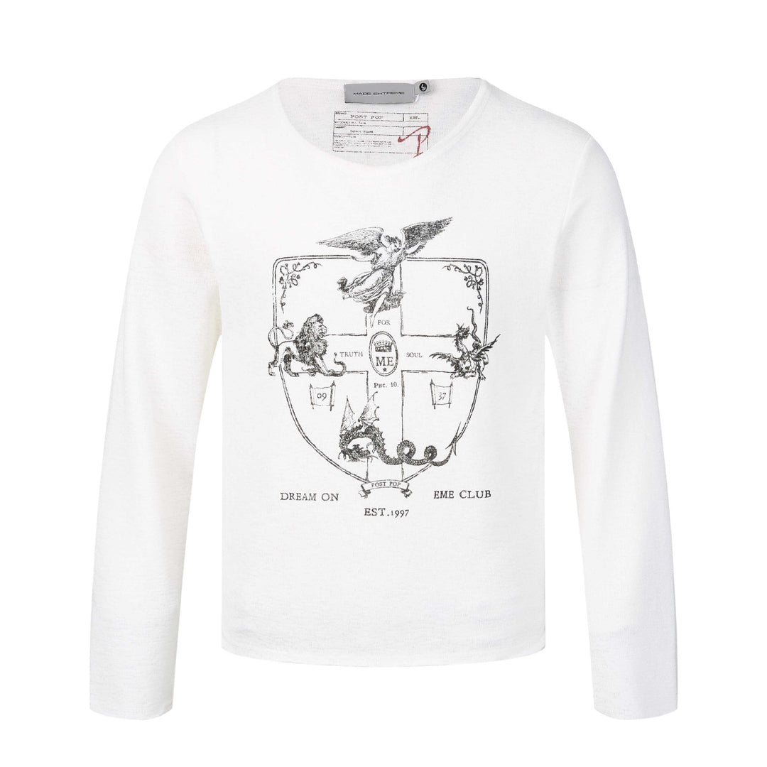 Unisex Long Sleeve Fine Knit Shirt with Crest Print Mune Fashion