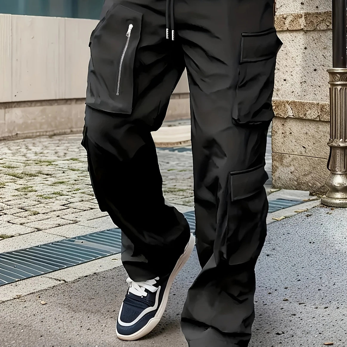 Men's multifunctional cargo pants with large flap and zip pockets as well as drawstring Mune Fashion