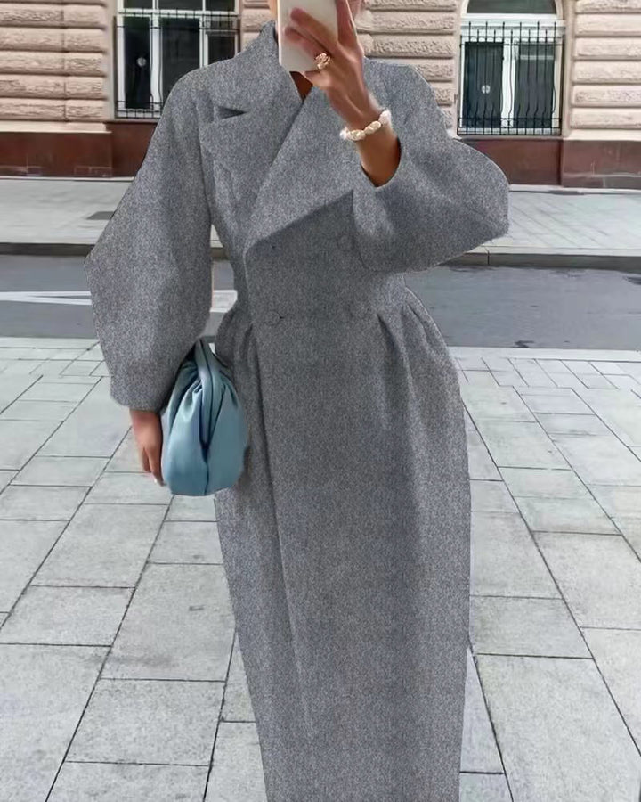 Women Elegant Long Coat with High Slit Mune Fashion