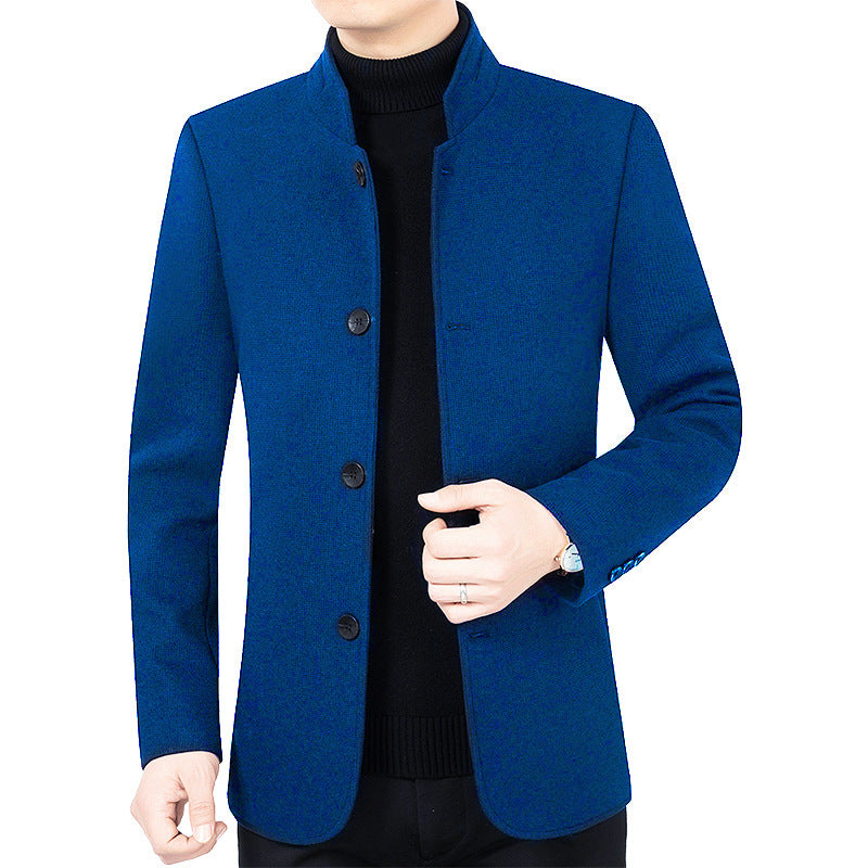 Men's modern tailored coat with stand-up collar and button placket made of wool blend Mune Fashion