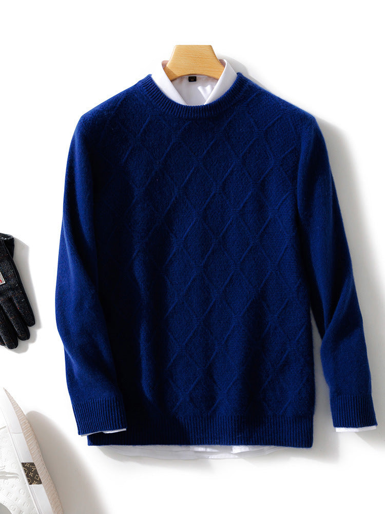 Men's Structured Diamond Knit Sweater with Crew Neck and Cashmere-like Softness Mune Fashion