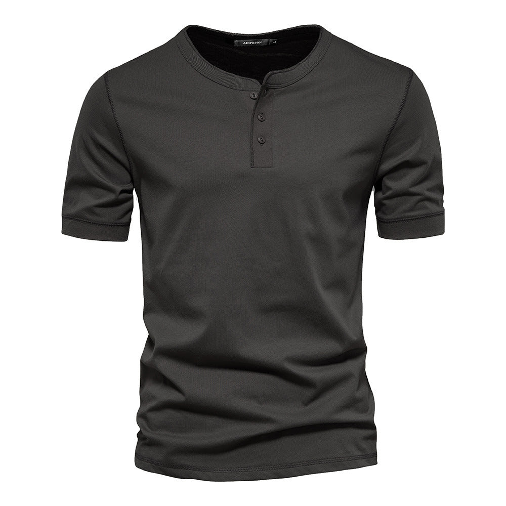 Men's narrow cut short sleeve shirt with short button placket and ribbed collar made of cotton blend Mune Fashion