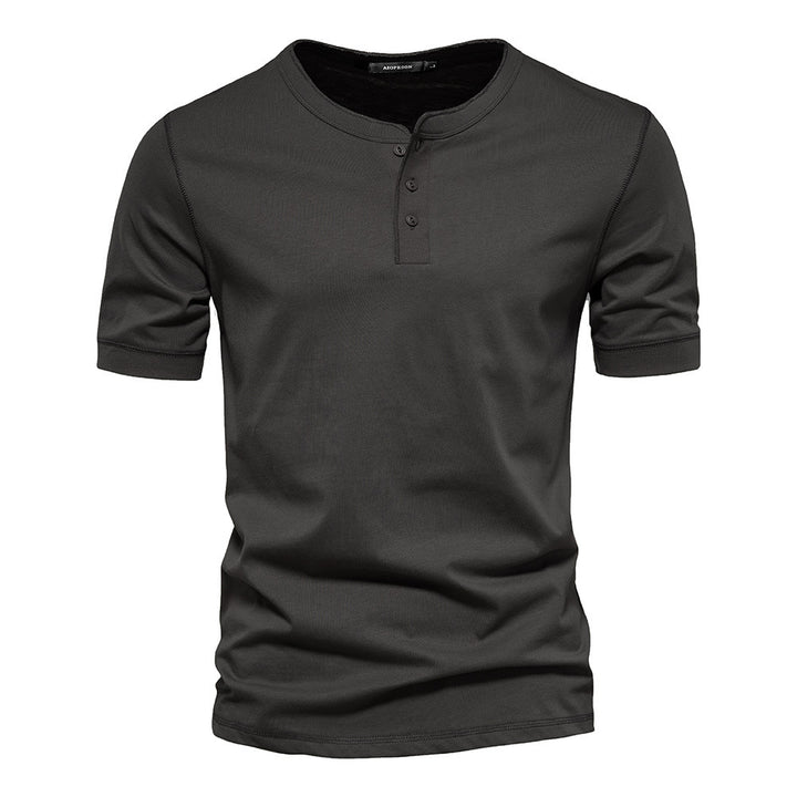 Men's narrow cut short sleeve shirt with short button placket and ribbed collar made of cotton blend Mune Fashion