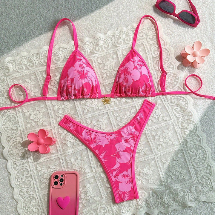 Women's triangle bikini with floral design and adjustable straps Mune Fashion