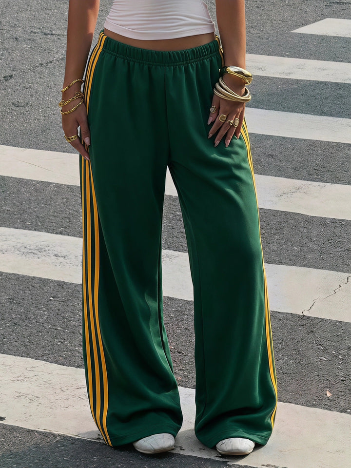 Women's Wide Training Pants with Elastic Waistband and Contrast Stripes Mune Fashion