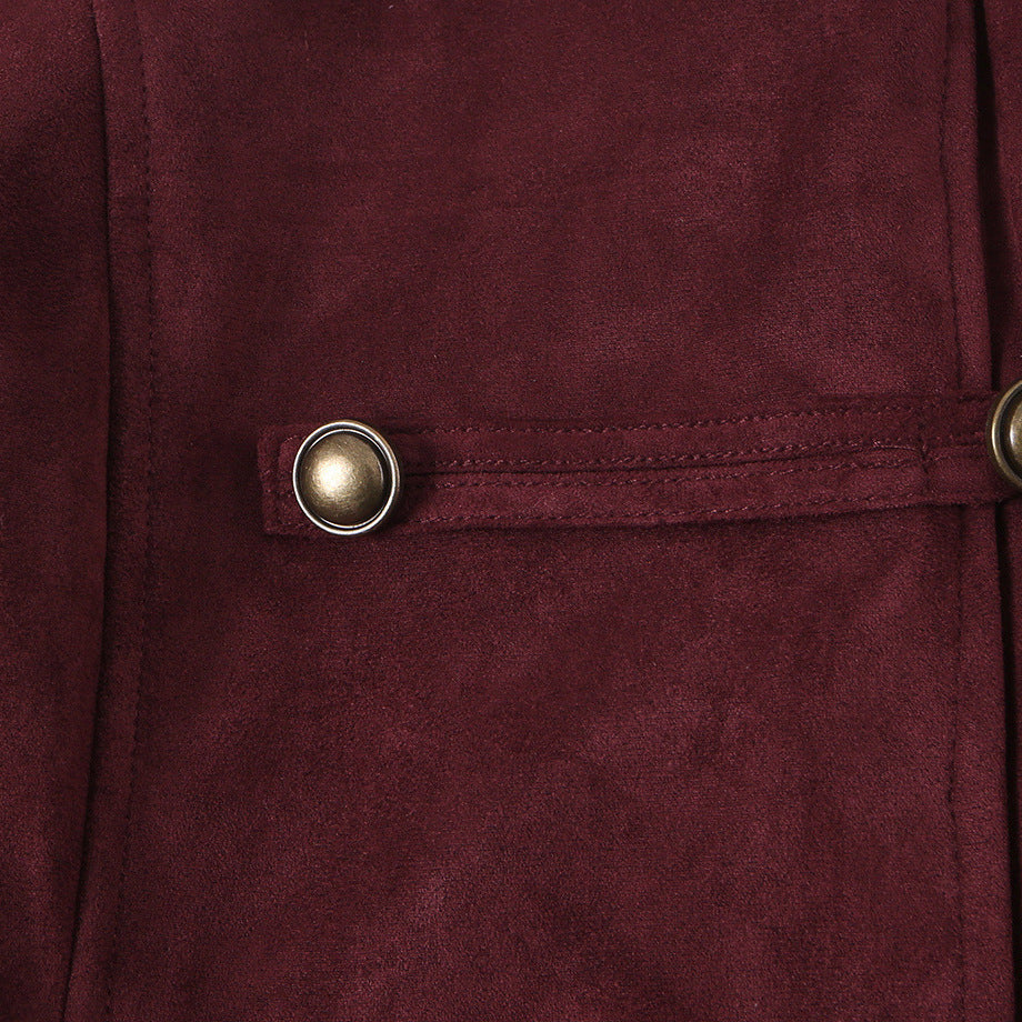 Ladies tailored parade jacket made of velvet imitation with high button placket and shoulder patches Mune Fashion