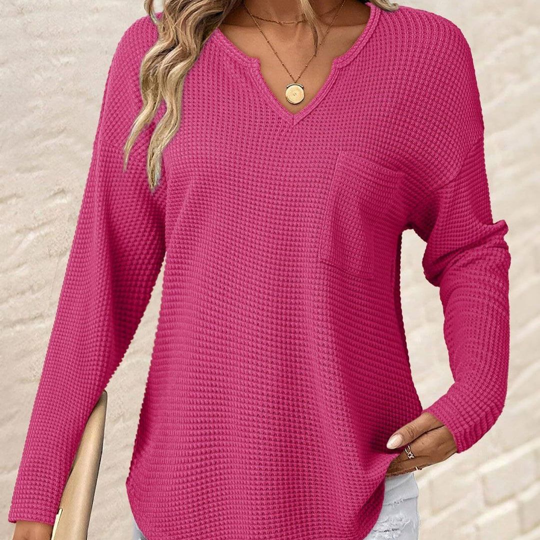 Women's Casual V-Neck Sweater with Pockets Mune Fashion