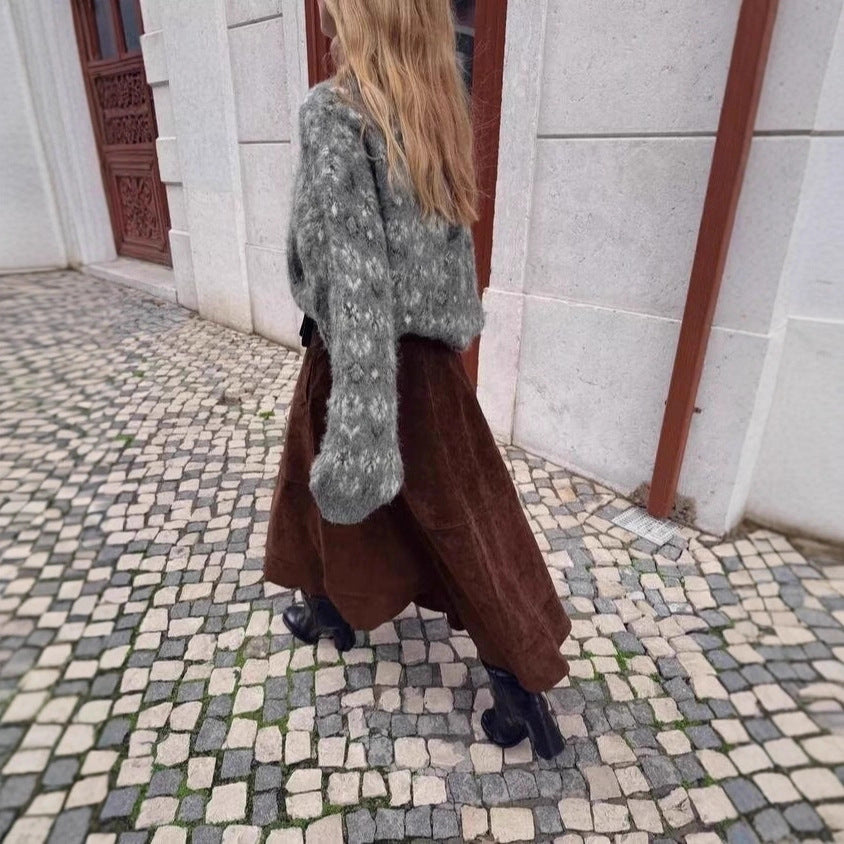 Women Oversize Jacquard Sweater made of soft Mohair mix with round neck Mune Fashion