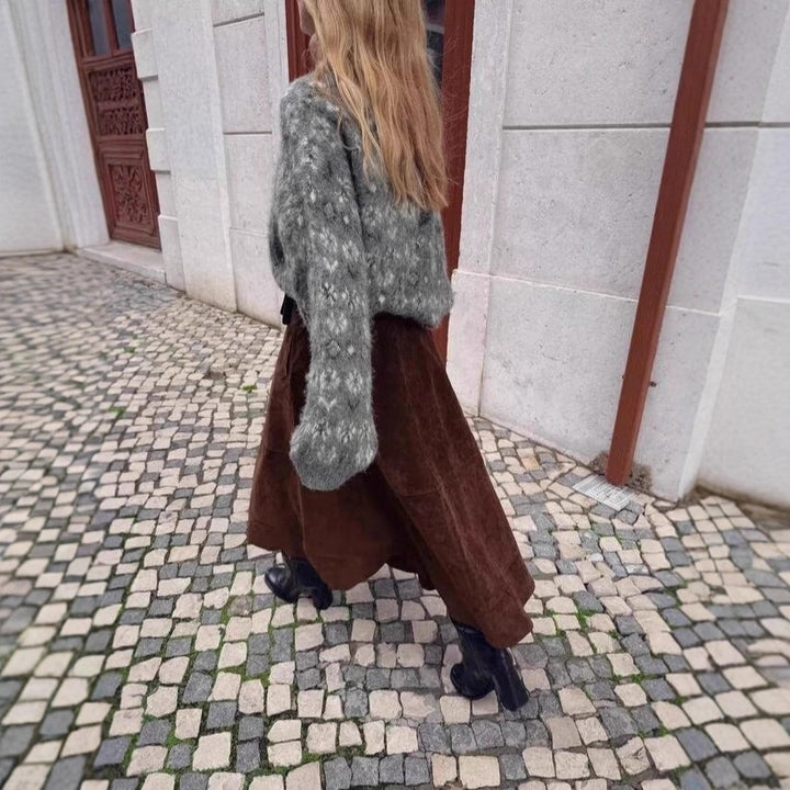 Women Oversize Jacquard Sweater made of soft Mohair mix with round neck Mune Fashion