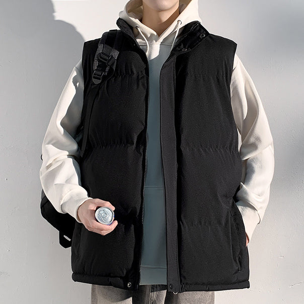 Men's Padded Quilted Waistcoat with Stand-up Collar, Full-Length Zipper and Practical Slash Pockets Mune Fashion
