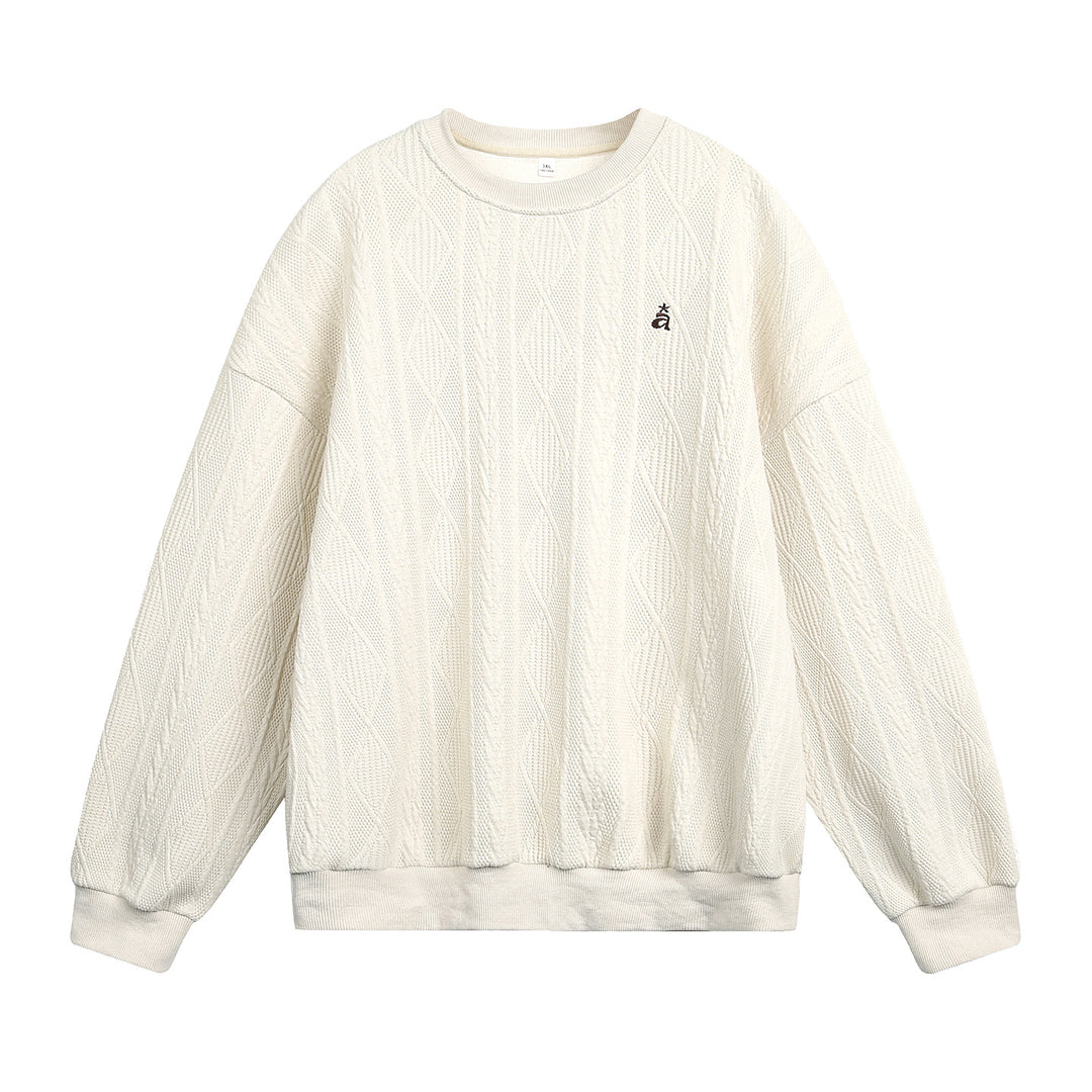 Unisex Structured Oversize Crew Neck Sweatshirt with Cable Knit Pattern and Ribbed Hem Mune Fashion