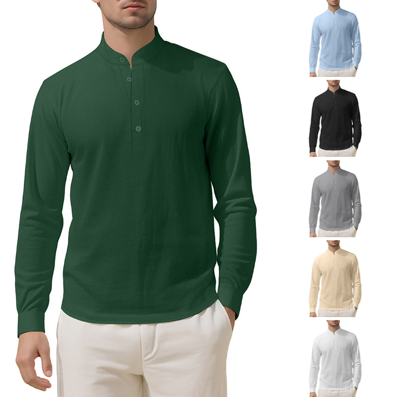 Men's Nehru collar Henley made of cotton stretch with concealed button placket and slim fit Mune Fashion