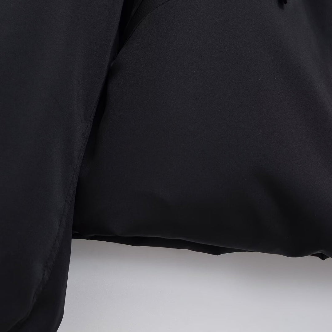 Women Short Boxy Functional Jacket with Hood, Padded Insulation and Diagonal Zipper Pockets Mune Fashion