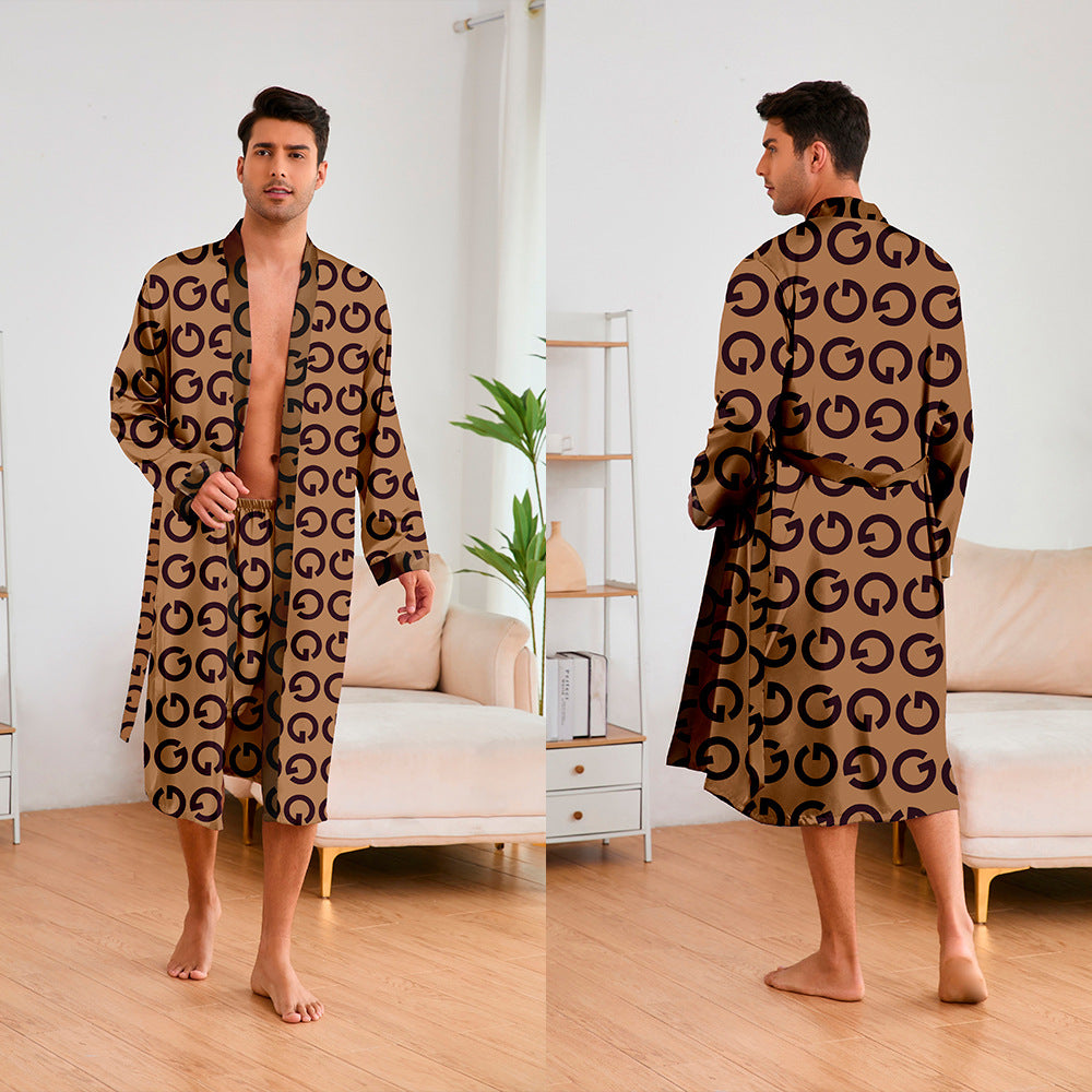 Men's Kimono with Modern Pattern and Belt Mune