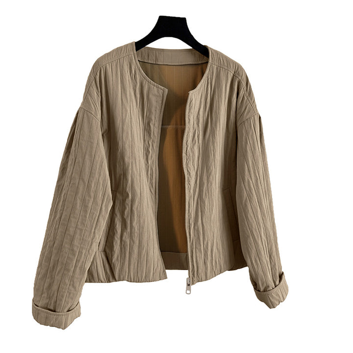 Women Light Quilted Bomber Jacket with Stand-up Collar and Zipper Mune Fashion