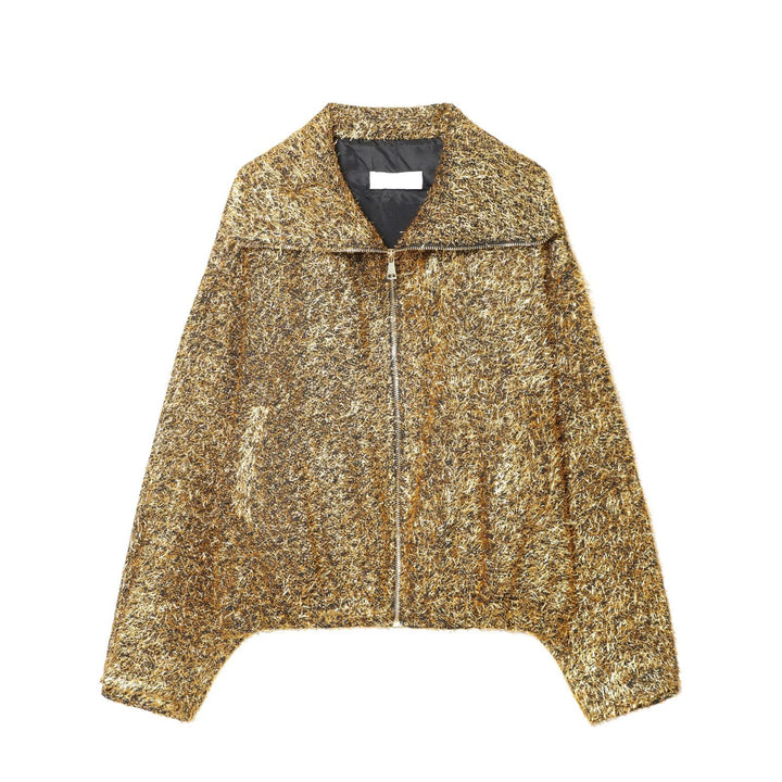 Women's cropped bouclé jacket with metallic effect and full-length zipper Mune Fashion