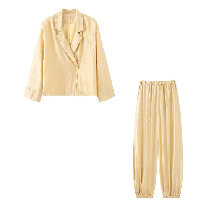 Ladies Two-Piece Lounge Set with Blazer Jacket and Elastic Waist Pants Mune Fashion