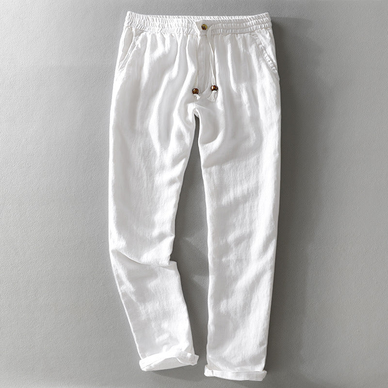 Women's linen pants with elastic waistband, drawstring, and straight leg Mune Fashion