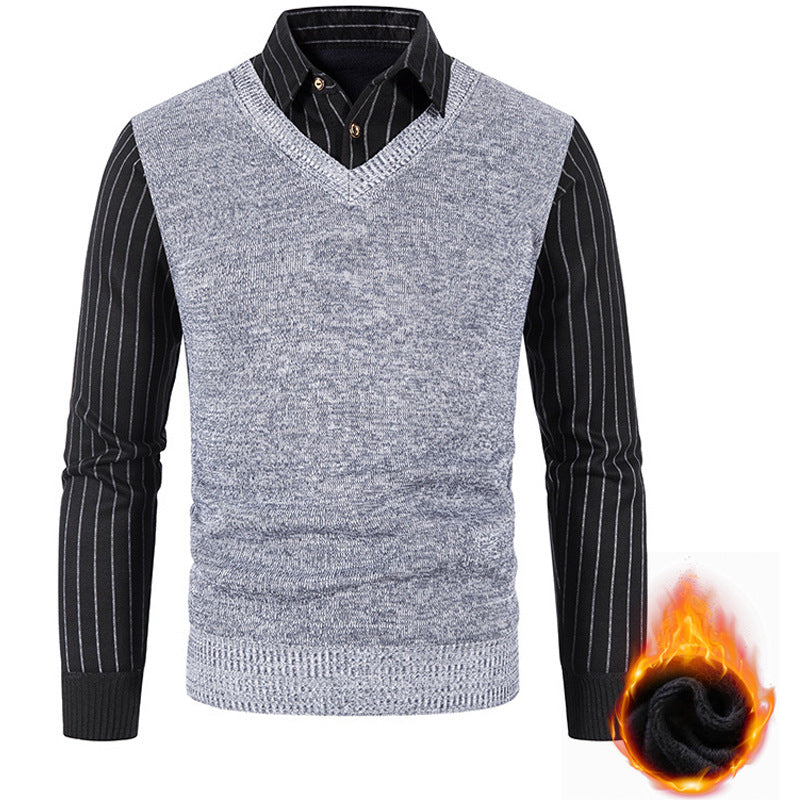 Men's thermo-lined V-neck knitted vest with ribbed cuffs Mune Fashion