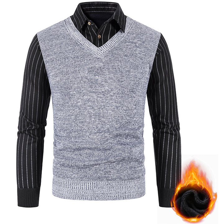 Men's thermo-lined V-neck knitted vest with ribbed cuffs Mune Fashion