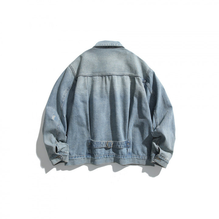 Men's oversized denim jacket in vintage look with slight used effect and chest pockets Mune Fashion