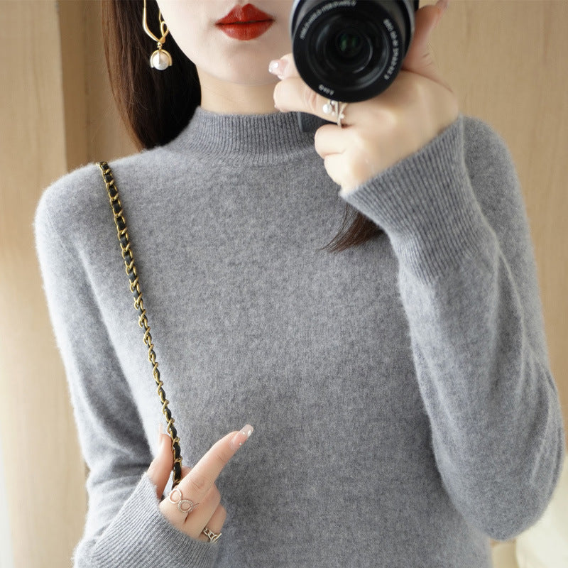 Women's Short Roll Neck Sweater in Cashmere Look with Extra Long Ribbed Cuffs Mune Fashion