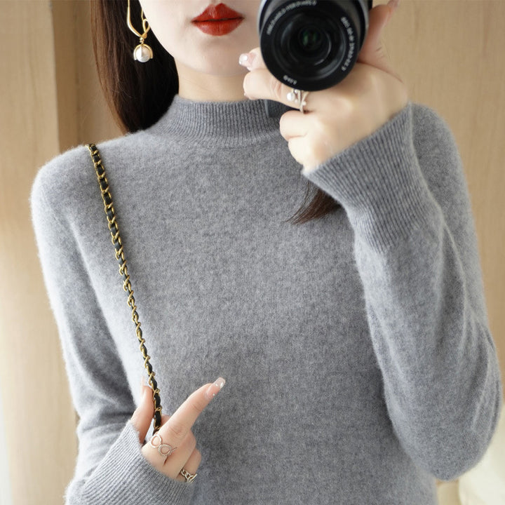 Women's Short Roll Neck Sweater in Cashmere Look with Extra Long Ribbed Cuffs Mune Fashion